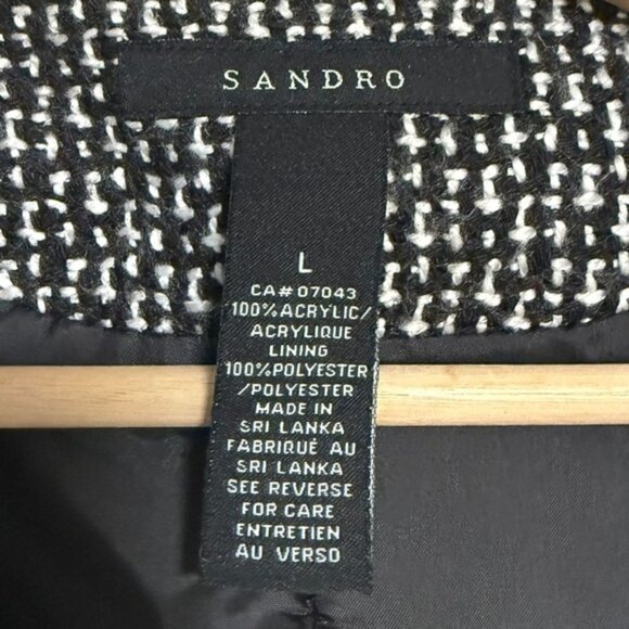 Sandro Tweed Moto Jacket Black & White Size L - Picture 10 of 11